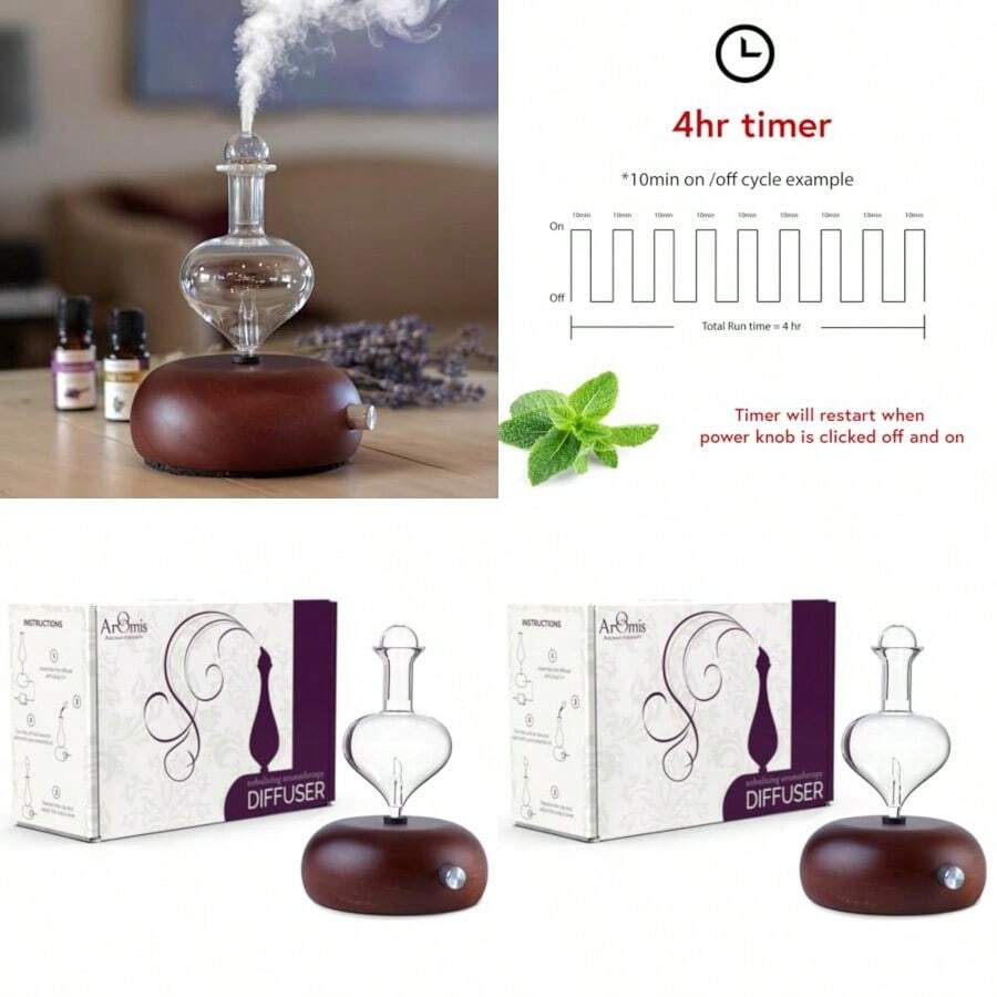 ArOmis - Nebulizador de aceites esenciales de vidrio premium difusor sin agua para aromaterapia difusor de aceite hecho a mano base de madera sin plástico sin calor sin batería sin LED Orbis - El mundo de Eros nocturno - Ver 1