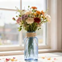 Vintage Glass Flower Vase, Farmhouse Glass Centerpiece Vases Mason Jars For Weddings, Parties & Home Decor Bulk (12, Transparent)  Bud Vases For Flowers For Rustic Wedding KDW8 - Blue - 查看 3