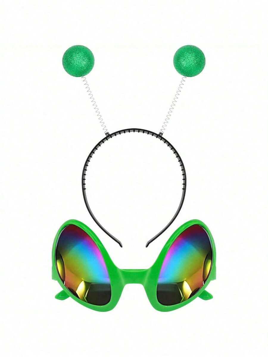 1pc Halloween Alien Costume Set, Includes Headpiece And Glasses, Alien Mars Antenna Headpiece Set, Suitable For Men's Space Theme Party Outfit - View 1