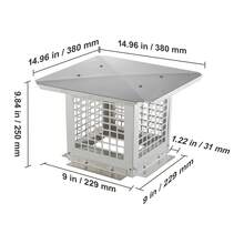 Tapa de chimenea,9 x 9 pulgadas, cubierta de chimenea de acero inoxidable 304, no se cae fácilmente y es un accesorio práctico y de fácil instalación, se adapta a las cubiertas de malla de conductos de humos exteriores con tejas de arcilla, color plateado - 9 x 9 pulgadas - Ver 10