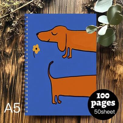 Sổ tay lò xo hình chó Dachshund dễ thương - Nền xanh dương với họa tiết hoa, viết trơn tru nhờ gáy lò xo, hoàn hảo cho nhật ký, kế hoạch của người yêu chó, và làm quà sinh nhật/cảm ơn cho chủ nuôi thú cưng - Thích hợp cho trường học, văn phòng.