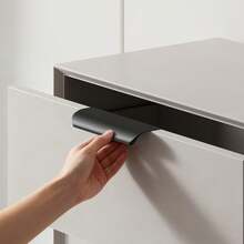 10pcs Modern Black Aluminum Flat Finger Pulls - Concealed Cabinet Door Handles For Kitchen, Easy Installation, Hidden Back Mount, 3.13" Overall Length - Knobs - Arc - View 2