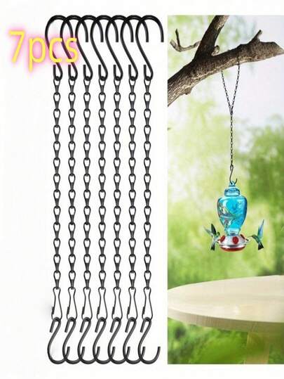 Bộ 7 móc treo cây bằng sắt màu đen dài 11,4 inch có móc chữ S - Móc treo cây có thể điều chỉnh, thích hợp sử dụng trong nhà/ngoài trời, lý tưởng để treo cây cảnh, máng ăn chim, đèn lồng và giỏ hoa, móc treo cây ngoài trời | Móc treo cây trang trí | Móc treo cây bền chắc