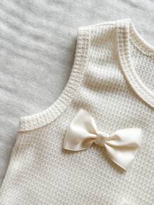 女婴时尚休闲可爱套装，蝴蝶结流苏背心+蝴蝶结流苏牛仔短裤 - 杏色 - 查看 6