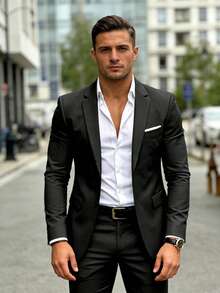 Men's Blazer Jacket Slim Fit Suit Coat Formal Business Casual Wedding Party Office Outfit Sizes XS-3XL (XS S M L XL 2XL 3XL) - Black - View 1