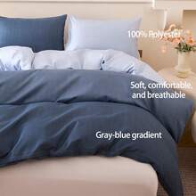 3件套渐变灰色床上用品，100%涤纶拉链被套和枕套，柔软透气，四季皆宜，适用于卧室/酒店/宿舍 - （2个枕套，1个被套，不含被芯），节日礼物 - 灰色 - 查看 8