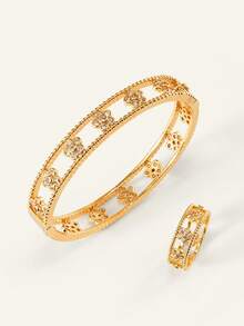 Etoivie 2入組空心個性化手鐲和戒指套裝 - A - 查看 2