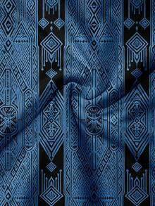 Men's Vacation Casual Geometric Print Polo Shirt & Shorts Set - Blue - View 4