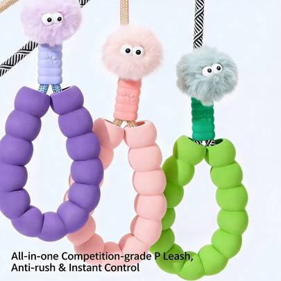 1pc Integrated Dog P Leash, 1.8M Nylon Rope Silicone Handle No Pull Dog Lead, Anti Shock Pet Training Leash For Small Medium Large Dogs, Cute Plush Pom Pom Dog Walking Leash