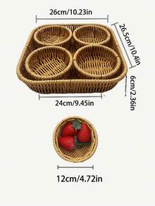 1 pieza Bandeja ovalada tejida a mano de ratán, plato portátil de estilo japonés para postres y frutas, cesta de almacenamiento, adecuada para almacenamiento, decoración, decoración rústica del hogar, maceta, portavelas, accesorios navideños, suministros para fiestas de cumpleaños, regalo de cumpleaños - Marrón moca-con asa - Ver 17