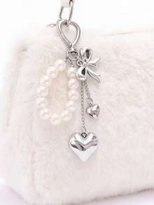 Pendentif nœud perlé mignon unisexe Y2K, breloque de sac en forme de cœur à la mode, design de fermoir à crochet rotatif en forme de cœur argenté, pince à ressort, étoile de mer, nœud et éléments de cœur, porte-clés breloque de téléphone, porte-clés breloque de téléphone étoile de mer, accessoire élégant pour femmes, accessoire de sac, cadeau de fête et de vacances, cadeau pour étudiants et enseignants, cadeau original pour la famille et les amis - Argent - Voir 4