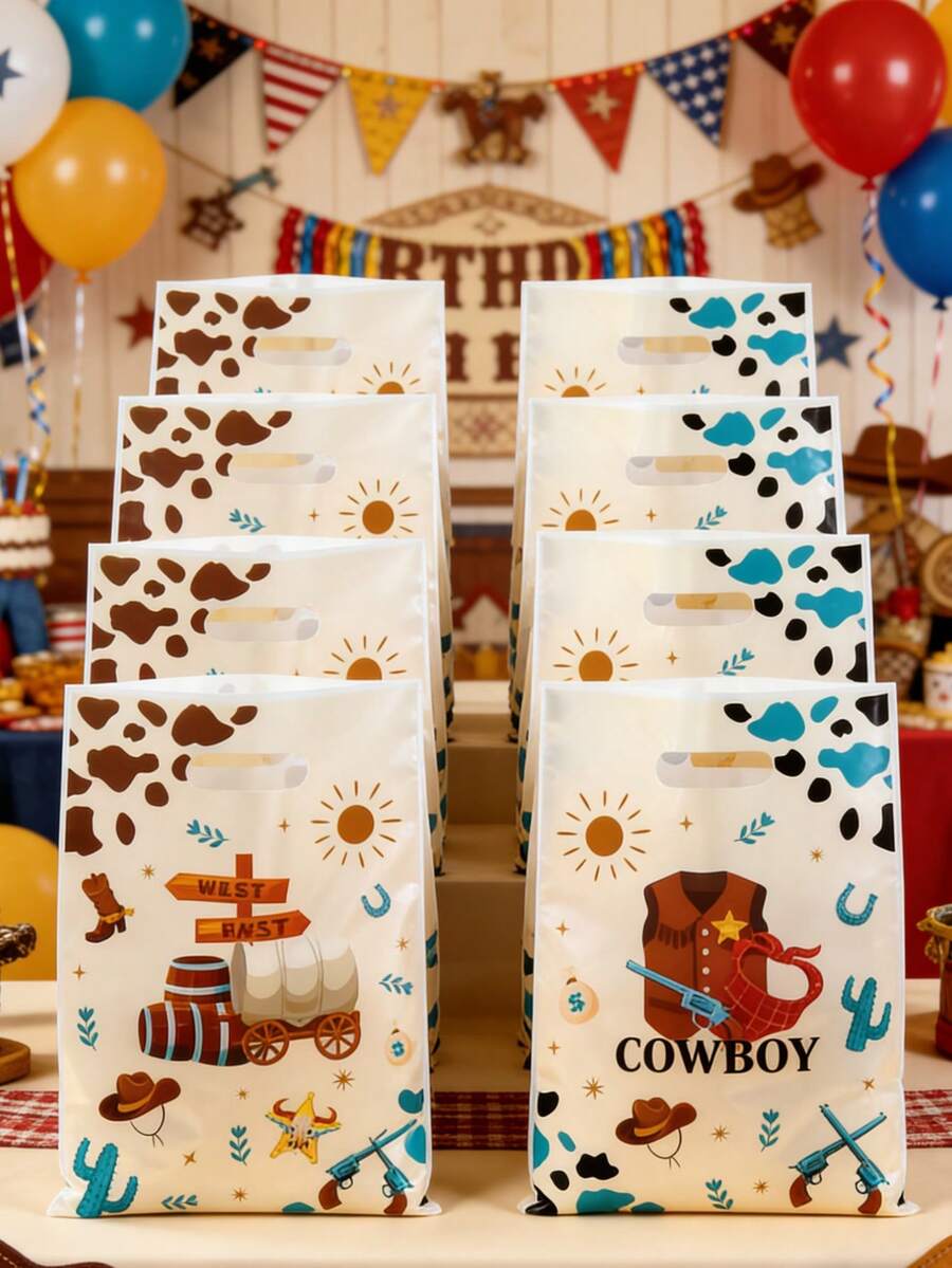 50个西部牛仔主题派对礼品袋，牛仔图案零食包装袋，适用于生日派对桌面装饰，牛仔主题派对帆布手提袋，周年纪念礼物收纳袋，婴儿派对回礼，性别揭晓派对装饰，生日派对桌面装饰，购物袋，饼干烘焙袋，生日礼物，家居装饰，房间装饰，派对填充袋