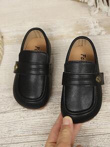 1 par de zapatos planos de estilo británico retro con suela suave y antideslizante, adecuados para uso diario en primavera/otoño, para niños y niñas - Negro - Ver 3