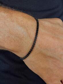2pcs Minimal Black Box Chain Bracelets, Stainless Steel Double Layer Thin Link Wristbands For Men, Simple Daily Stackable Jewelry, Birthday Presents - Black - View 8