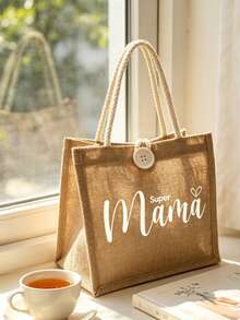 1 Stück Leinentasche mit "Mama" und Herzmuster Muster, beste Mama Grafik Tasche, Muttertagsgeschenk, lustiges Geschenk für Mama, Freundinnen, Schwestern, Aufbewahrungstasche, faltbare Einkaufstasche, leichte Kosmetiktasche, Reisetasche, großes Fassungsvermögen, perfektes Muttertagsgeschenk - Verschiedenfarbig - Übersicht 7
