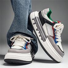 New Fashionable Versatile Contrast Color Thick Sole Casual Sneakers, Breathable Athletic Shoes - White and green - View 5