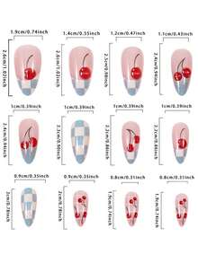 24 móng giả hình hạnh nhân cỡ trung bình, họa tiết caro xanh dương kiểu Pháp, móng giả dán dễ tháo rời, thích hợp cho các bữa tiệc, dạ hội và sử dụng hàng ngày. - Nhiều màu - Xem 5