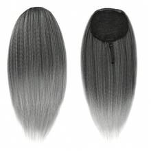 Stunning 20 Inch Silver Gray Yaki Straight Ponytail Extension - T1B/Gray Ombre Black To Gray, Kinky Straight Drawstring Hairpiece For Women - T1B/Gray - 查看 2