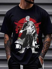 Anime Shirts Men, Anime Manga Japanese Animation Graphic Tee With Manga Characters, Unisex Cotton Cosplay Costume Casual Round Neck Shirt For Conventions Casual Attire Machine Washable, Father's Day Graduation Gift, C-Learance S-Ale For Men - 黑色 - 查看 1