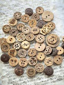 22/45/100pcs Random Pattern Coconut Shell Buttons, Natural Wooden 2-Hole Buttons, Handmade DIY Doll Clothes Sewing Accessories, Vintage Decorative Buttons - Random Pattern Buttons - View 2