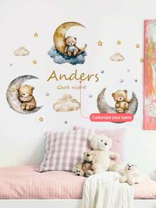 Custom Name Moon Bear Wall Decals Peel And Stick Wallpaper Kids Bedroom Living Room Office Kitchen Bathroom Home Wall Art Decor Graduation Party - Multicolor - View 7
