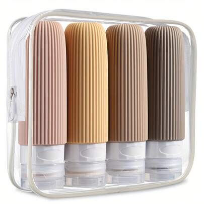 GGGold 4 Peças Garrafas de Higiene Pessoal para Viagem, Garrafas de Viagem Portáteis de 3oz, Recipientes de Viagem de Silicone Compressíveis à Prova de Vazamento com Bolsa de Higiene Pessoal Transparente, Adequado para Decoração de Sala de Estar, Quarto, Banheiro, Essencial de Viagem, Também Adequado para Casamento, Festa, Aniversário, Presente para Homens, Pais, Amigos, Presente de Ano Novo, Presente Divertido