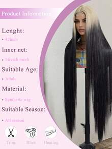 4*2U-Shaped Braided Gray Straight Wig, 42 Inch Extra Long Straight Silver Gray Synthetic Wig With Elastic Cap, Suitable For Daily Wear And Festive Gatherings, Fits All Skin Tones - Gradient Black Gold - View 9