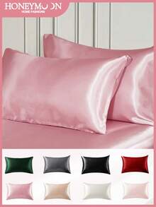 1pc Silky Satin Pillowcase, Gentle On Hair And Skin, Luxurious Soft And Breathable, No Filling, Machine Washable. Suitable For Home Bedding And Student Dormitory, Oeko-Tex Certified - Pink - View 2
