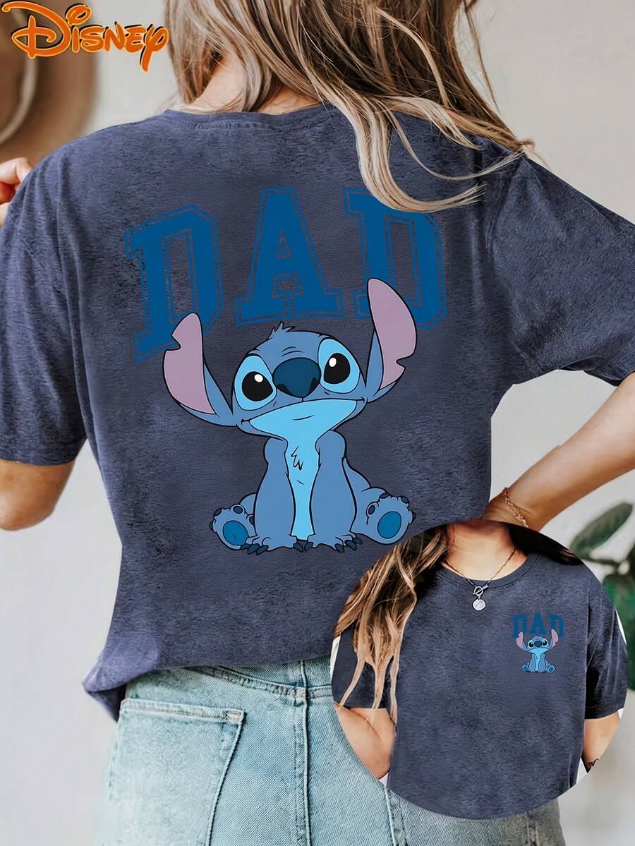 Disney License T Shirts,Disney Stitch Lilo & Stitch Dad Graphic T-Shirt, Women's Oversized Cute Character Varsity Letter Print Short Sleeve Tee, Casual Loose Fit Top For Dads, Father's Day, Lilo & Stitch Fans, Daily Wear & Family Vacations ,Camiseta, Summer Outfits For Women, Summer Clothes, Summer Tops, Tops For Women, Festival Outfits, Summer Tops For Women, Mother's Day, Mother's Day Clothing, Gifts For Family And Friends, Spring Outfits For Women, Officially Licensed Disney T-Shirts, Disney Men's And Women's Spring/Summer Fashion Casual Short-Sleeve T-Shirts - 藍色 - 查看 1
