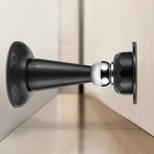4-Piece Set Of Magnetic Door Stoppers - Stainless Steel And Rubber, No-Drill Adhesive/Floor Installation, Strong Magnetic Attraction, Suitable Wall And Floor Protectors Heavy, Black, Metal-Like Surface With Rust-Resistant Material - 黑色-4件套 - 查看 2