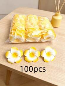 50/100入 白色黃色扶桑花夏威夷花朵人造花，DIY手工、婚禮派對裝飾、海灘髮飾、波希米亞風花卉印花不織布 - 彩色 - 查看 4