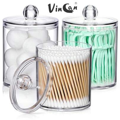 Hộp đựng tăm bông và chỉ nha khoa bằng acrylic trong suốt dùng trong phòng tắm, hộp đựng tăm bông.
