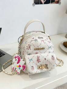 1pc's New Sweet Bunny Print Backpack Is Practical And Versatile. It Features A Zipper Closure Design And An Adjustable Shoulder Strap. It Is Suitable For Various Occasions Such As Outings And Can Easily Accommodate Daily Necessities. It Is A Fashion Darling With Strong Style Adaptability. - Sweet Backpack + Keychain - View 3