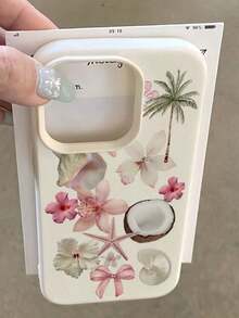 1pc White Textured Matte Lens Protection Minimalist Beach Seashell Starfish Orange Letter Element Pattern Phone Case, Compatible With Iphone 16 Pro Max, 17/16/15/14 Plus/13/12/11, Air, Series,International Version, Not The Domestic Version - Estilo 6 (1 pieza) - Ver 9