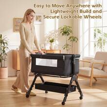 婴儿摇篮，婴儿摇篮床边睡床，易于折叠的便携式婴儿床边摇篮，带储物篮和蚊帐的婴儿摇篮，易于折叠的床边可调节高度便携式婴儿床，适合婴儿/婴儿/新生儿，礼物 - 深灰色 - 查看 6