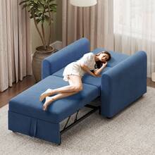 3-In-1 Sleeper Chair Sofa Bed, Foldable Single Sofa With Soft Cushion, Storage Pockets And Adjustable Backrest, Microsuede Sofa Bed Chair 84 * 190cm, Blue - 藍色 - 查看 11