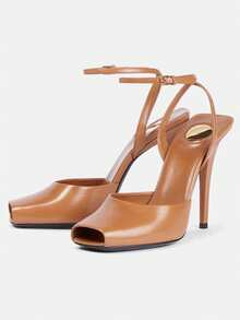 weiweiting 女士性感方头细跟单带高跟凉鞋，2026夏季新款系带优雅高跟鞋，时尚派对婚礼鞋。 - 卡其色 - 查看 8