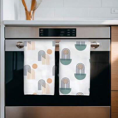 2pcs Minimalist Arched Geometric Pattern Kitchen Towels, 15.7x23.6 Inches, Absorbent Dish Cloths, Soft Kitchen Towel Set, Home Decor Towels, Suitable For Kitchen Decor, Holiday Gifts, Housewarming, Friends & Mother's Birthday Gifts, Ideal For Home Life And Holiday Gifting