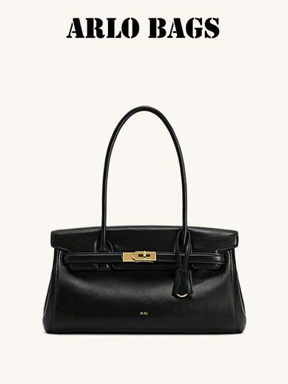 这款时尚的黑色PU单肩包饰有独特的金色旋扣吊饰。这款腋下包非常适合年轻女性、职业女性和教师，是日常通勤、旅行、购物、约会和外出就餐的理想之选。