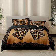 3pcs Leopard Print Bow Tie Digital Printing Duvet Cover Set, Lace Print, Includes 1 Duvet Cover And 2 Pillow Shams, No Inner Core, Soft And Comfortable Bedding, Polyester, Suitable For Indoor Decoration, Home Goods, Applicable For All Seasons, Suitable For Bedroom, Hotel, Homestay, Boys And Girls Room Decor - 80019+SJT+K - View 5
