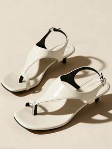 Mẫu sandal quai chữ T tối giản mới năm 2026, mũi vuông, gót nhọn, kiểu dáng thanh lịch dành cho nữ. - trắng - Xem 1