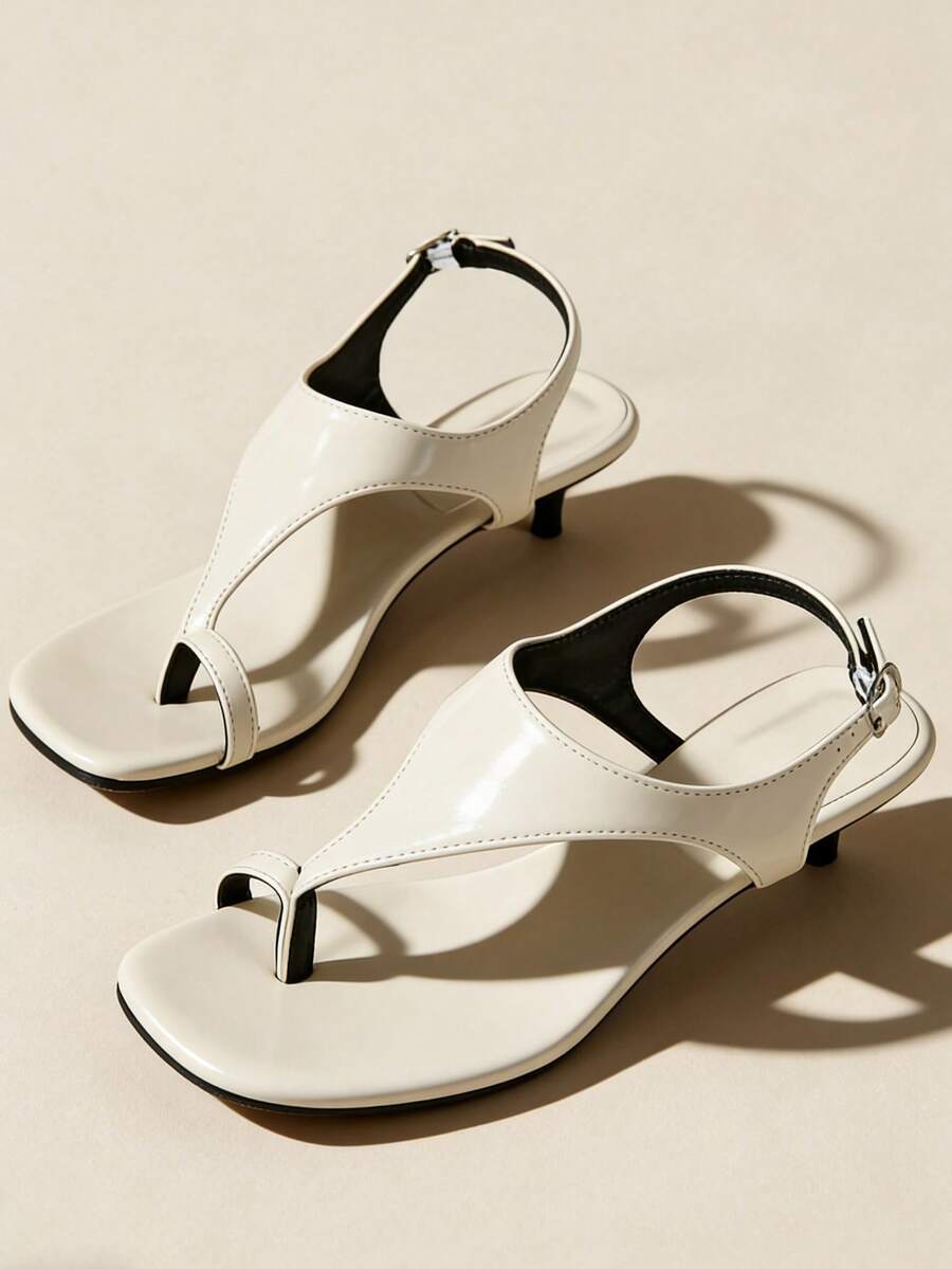 Mẫu sandal quai chữ T tối giản mới năm 2026, mũi vuông, gót nhọn, kiểu dáng thanh lịch dành cho nữ. - trắng - Xem 1