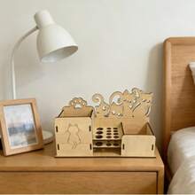 Creative Cat Wooden Desktop Storage Box, Multifunctional Pen Holder & Stationery Organizer - Apricot - View 10