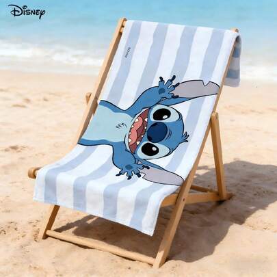 Miniso Uroczy ręcznik plażowy Disney Stitch | Uroczy, duży pyszczek i wzór w paski, ultramiękki na letnie wypady, ręcznik na basen i plażę