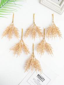 1束(6朵)人造植物，迷你蘆葦花束，DIY花環材料，新娘手腕花飾，胸花，頭飾，婚禮裝飾，家居裝飾，情人節禮物，新年禮物，糖果盒包裝，生日派對蛋糕裝飾材料，情人節禮物，畢業禮物 - 金色 - 查看 5