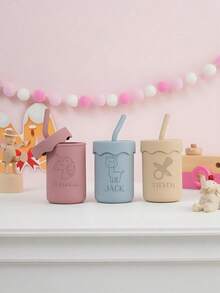 Personalized Silicone Training Cup With Straw: Engraved Baby Sippy Cup - Multicolor - View 2