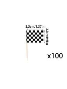 Black And White Checkered Racing Car Toothpick Flags, Mini Racing Car Toothpicks, Cupcake Decorations, Fruit Cupcake Decorations, Food Toothpick Flags, Party Bar Sports Event Decorations, Racing Car Flags And Checkered Flags Cake Decorations, Mini Checkered Racing Car Flag Finish Line Cupcake Decorations, Party Decorative Toothpicks, Black And White Toothpick Cupcake Decorations - Multicolor - View 13