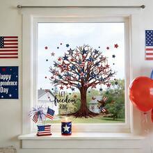 1/3pcs Independence Day Window Stickers. Celebrate Freedom Tree With Star Pattern Decor Containing American Flag Elements. Removable Waterproof Material. Suitable For Home Parties, Shop Window Displays And Holiday Home Decor. - Multicolor - View 6