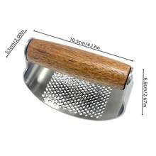 1pc Stainless Steel Garlic Press, Non-Slip Handle, Choice Of Rosewood Or Walnut Wood Handle, Durable Kitchen Tool, Food Prep Gadget - Brown - View 12