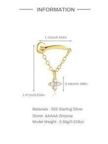 1 Peça Brinco de Prata Esterlina 925 com Borla para Mulheres, Brinco de Pino Minimalista Clássico, Hipoalergênico, Colorido, Flat Back para Uso Diário, Casamento, Noivado, Joias Finas Acessíveis - Dourado - Visão 5